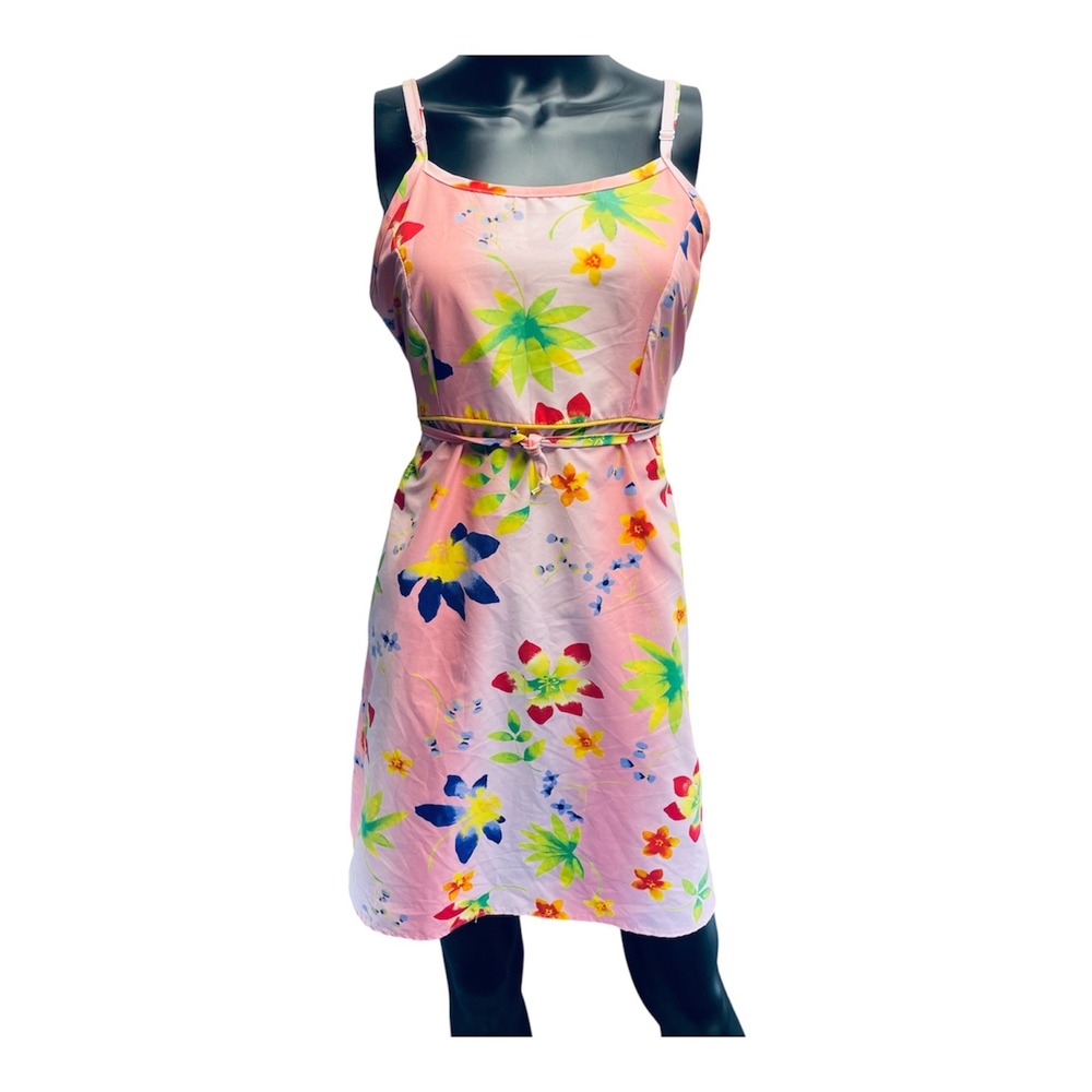 Senor Frog Women Mini Dress Polyester Floral Pink XL Tropical Vacation Souvenir